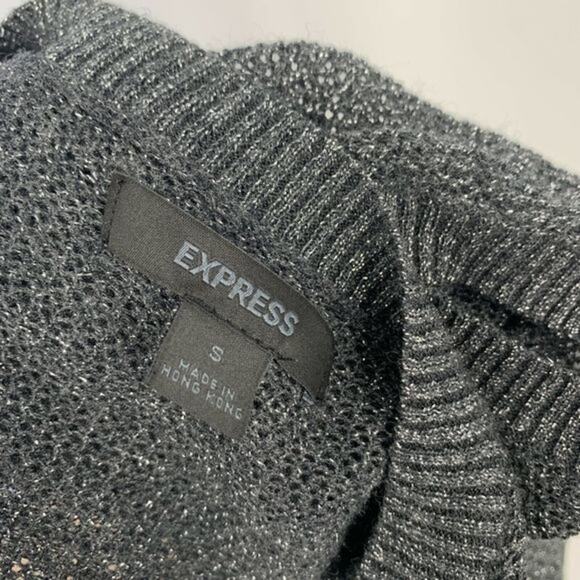 EXPRESS Glitter Open Knit Sweater Dress Size S Mesh Short Cap Sleeve - Picture 9 of 9